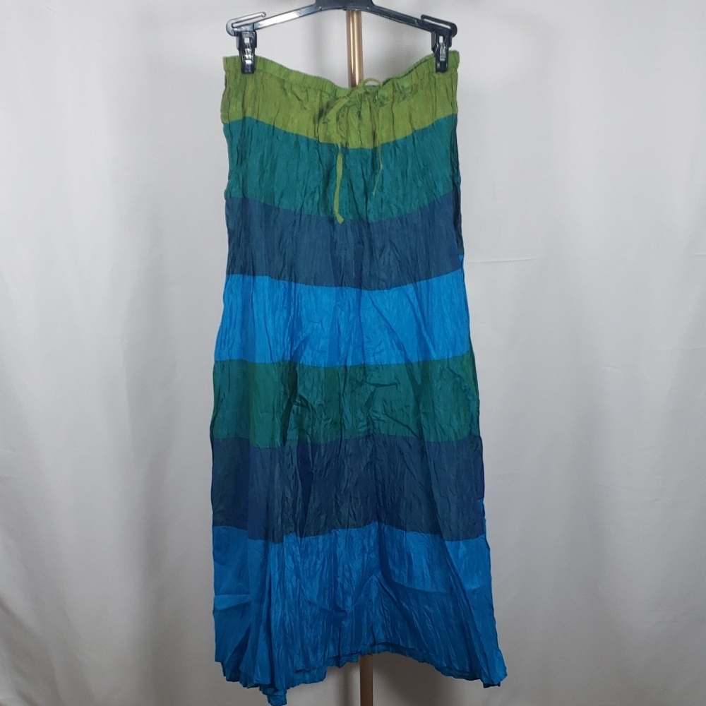 Vintage Cache 100% Silk Colorblock Skirt Blue & Green SZ S
